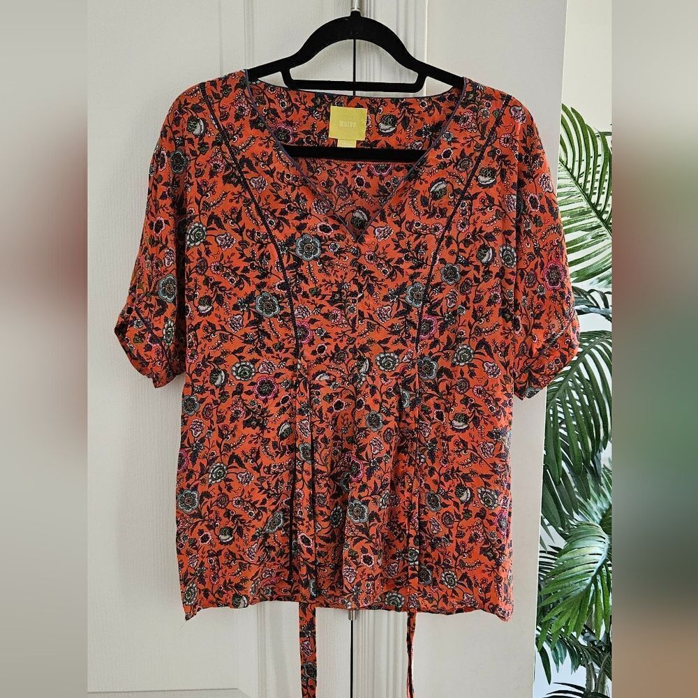Anthropologie Maeve Floral Orange Women's Top